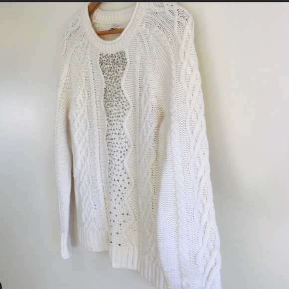 Woman’s J Crew White Beaded Pull-Over Sweater Size Medium - Picture 7 of 9